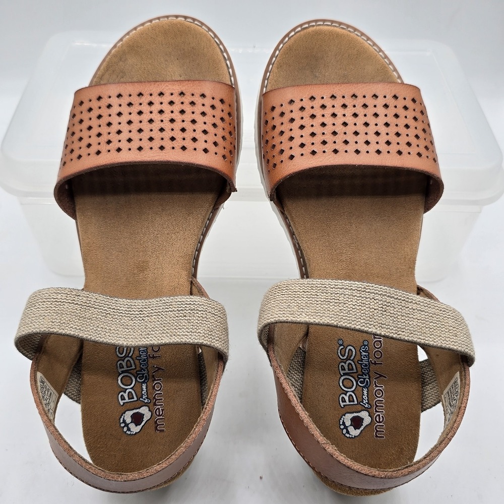 BOBS From Skechers Slingback Sandals Womens Size 8.5 Wedge Memory Foam Shoes - Picture 3 of 9